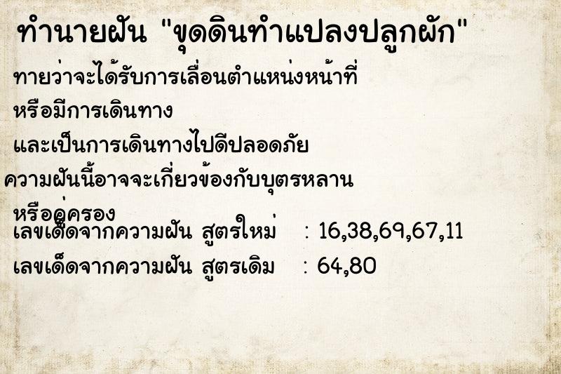 ทำนายฝัน ขุดดินทำแปลงปลูกผัก  เลขนำโชค 