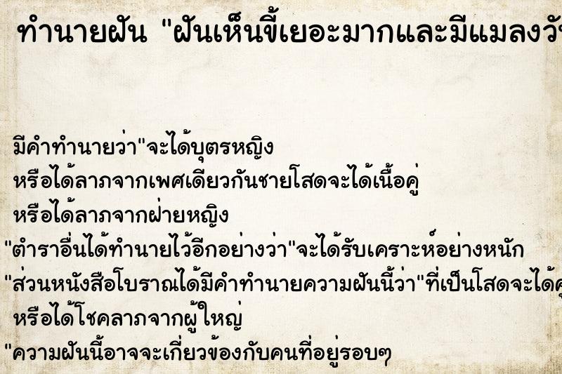 ทำนายฝัน ฝันเห็นขี้เยอะมากและมีแมลงวันตอม