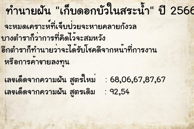 ทำนายฝัน เก็บดอกบัวในสระน้ำ