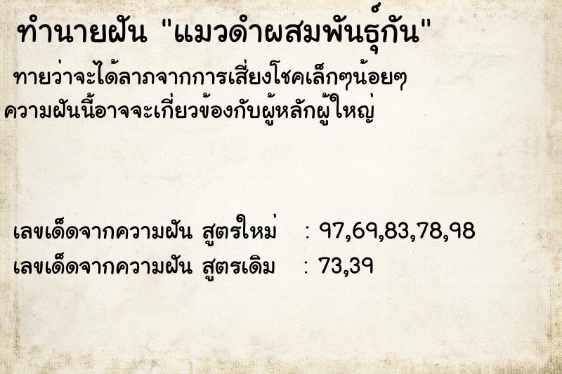 ทำนายฝัน แมวดำผสมพันธุ์กัน