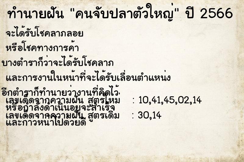 ทำนายฝัน คนจับปลาตัวใหญ่  เลขนำโชค 