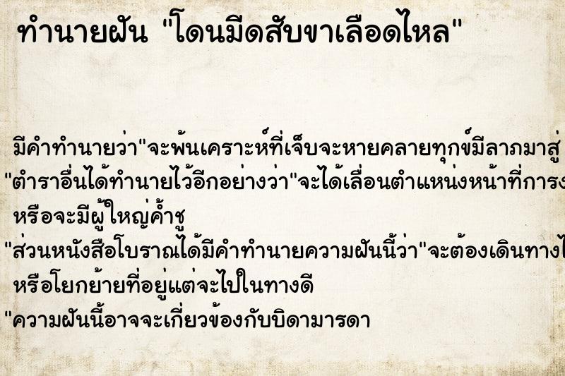 ทำนายฝัน โดนมีดสับขาเลือดไหล