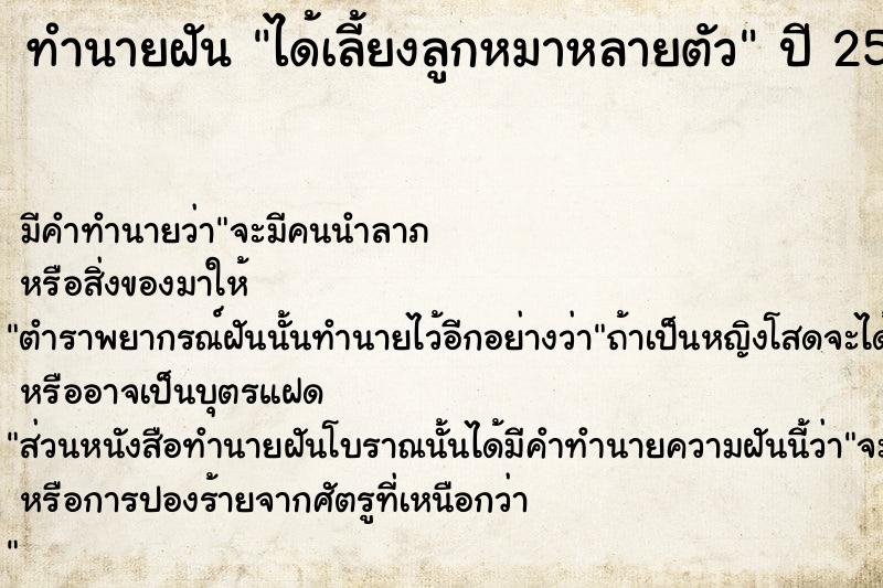 ทำนายฝัน ได้เลี้ยงลูกหมาหลายตัว