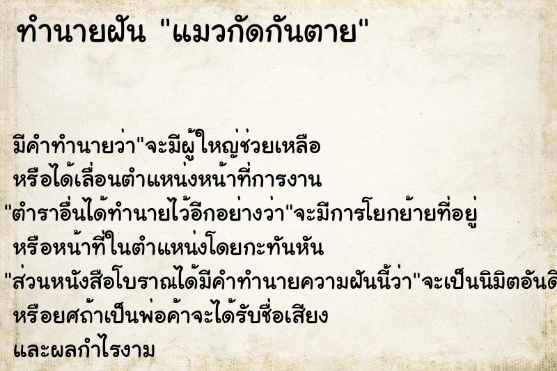 ทำนายฝัน แมวกัดกันตาย