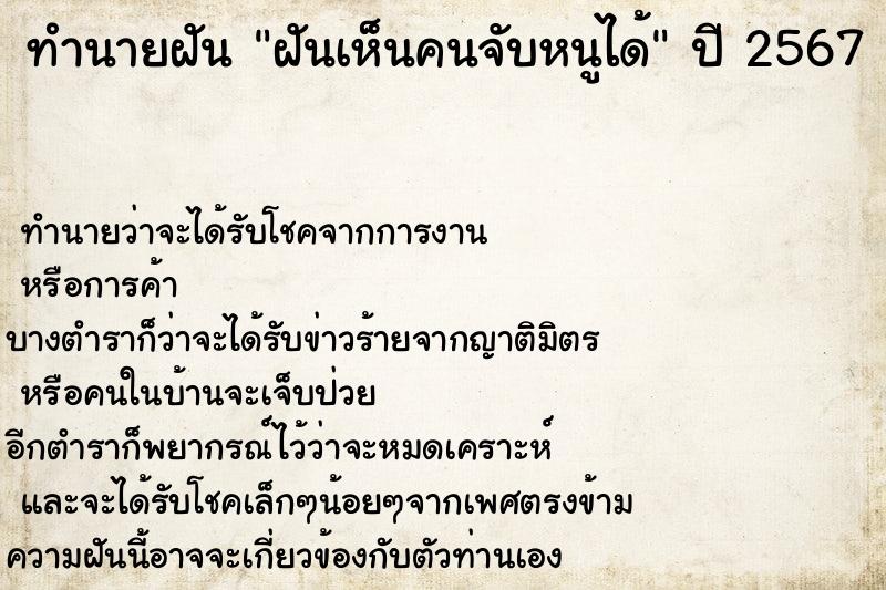 ทำนายฝัน ฝันเห็นคนจับหนูได้