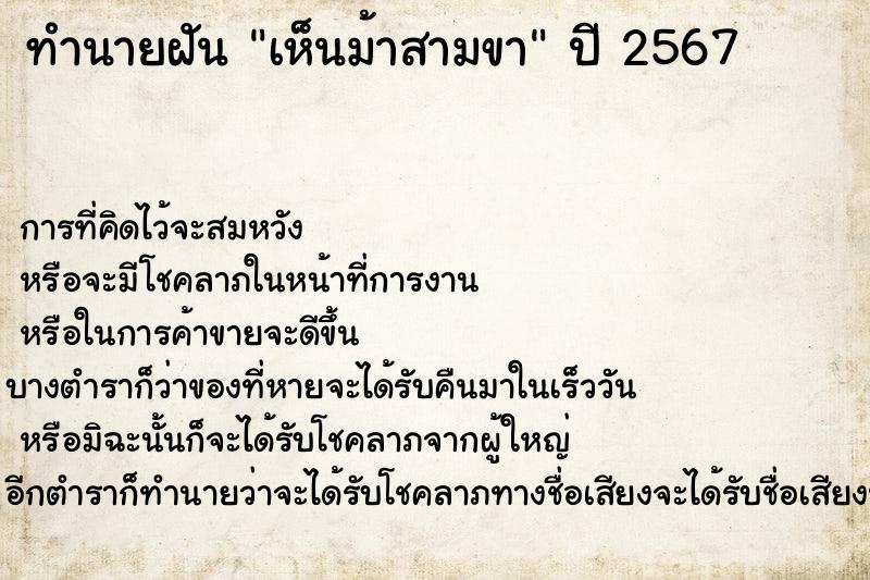 ทำนายฝัน เห็นม้าสามขา