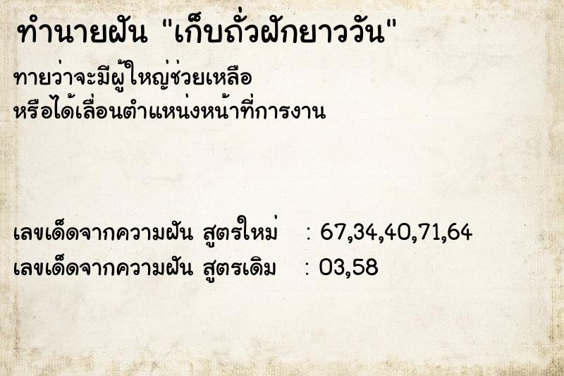 ทำนายฝัน เก็บถั่วฝักยาววัน