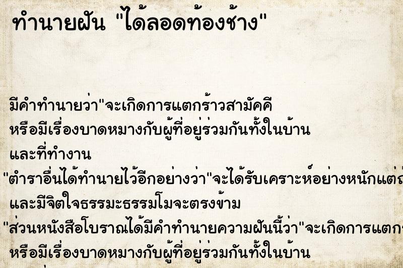 ทำนายฝัน ได้ลอดท้องช้าง