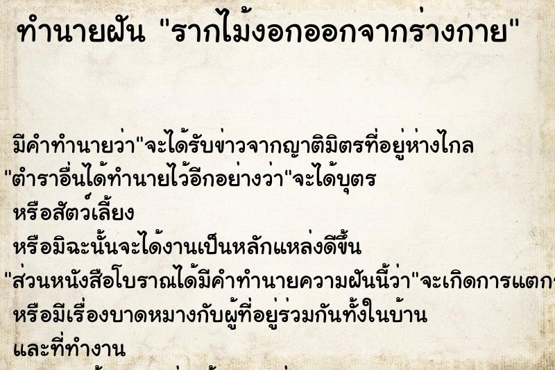 ทำนายฝัน รากไม้งอกออกจากร่างกาย