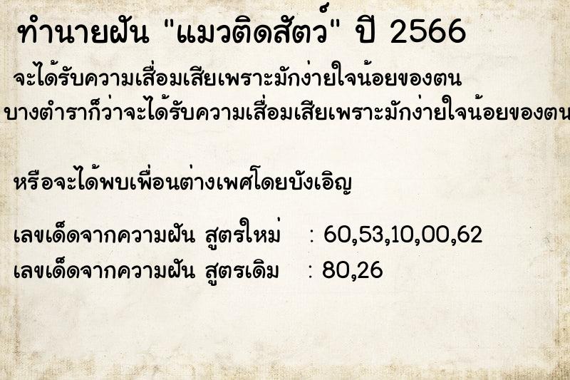 ทำนายฝัน แมวติดสัตว์