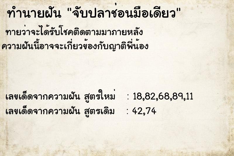 ทำนายฝัน จับปลาช่อนมือเดียว