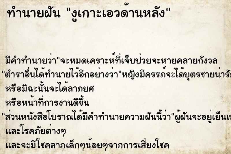 ทำนายฝัน งูเกาะเอวด้านหลัง