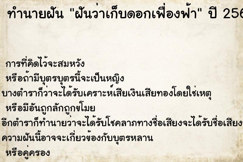 ทำนายฝัน ฝันว่าเก็บดอกเฟื่องฟ้า