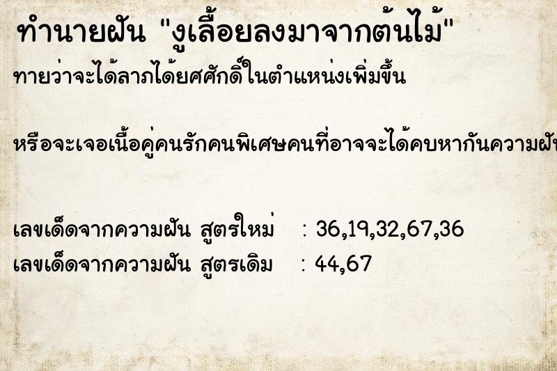 ทำนายฝัน งูเลื้อยลงมาจากต้นไม้  เลขนำโชค 