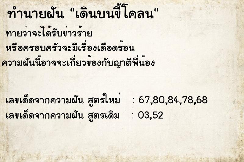 ทำนายฝัน เดินบนขี้โคลน