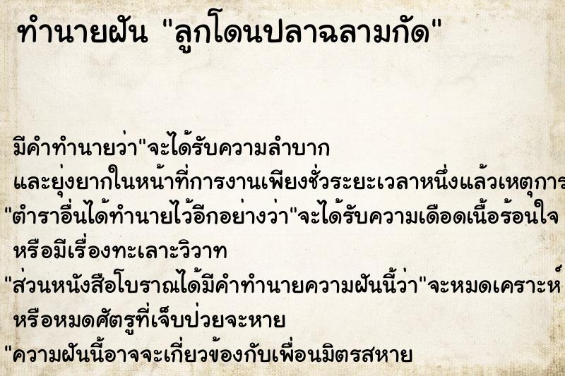 ทำนายฝัน ลูกโดนปลาฉลามกัด