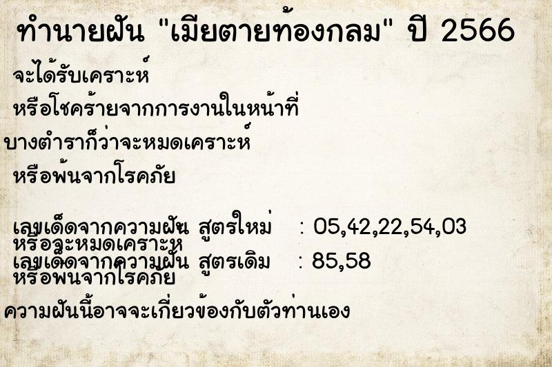 ทำนายฝัน เมียตายท้องกลม  เลขนำโชค 