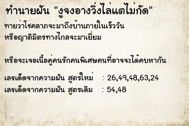 ทำนายฝัน งูจงอางวิ่งไล่แตไม่กัด