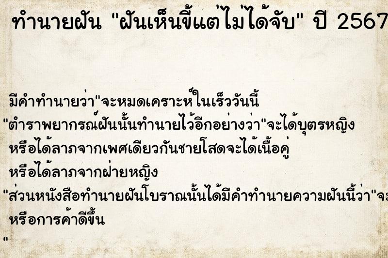 ทำนายฝัน ฝันเห็นขี้แต่ไม่ได้จับ