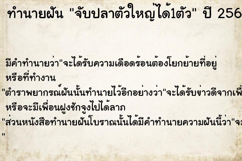 ทำนายฝัน จับปลาตัวใหญ่ได้1ตัว  เลขนำโชค 