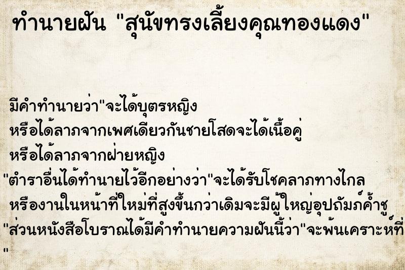 ทำนายฝัน สุนัขทรงเลี้ยงคุณทองแดง