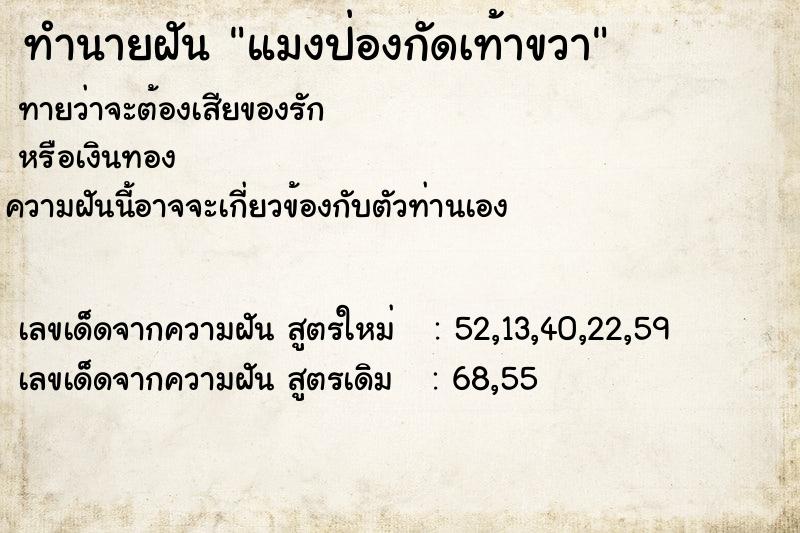 ทำนายฝัน แมงป่องกัดเท้าขวา  เลขนำโชค 