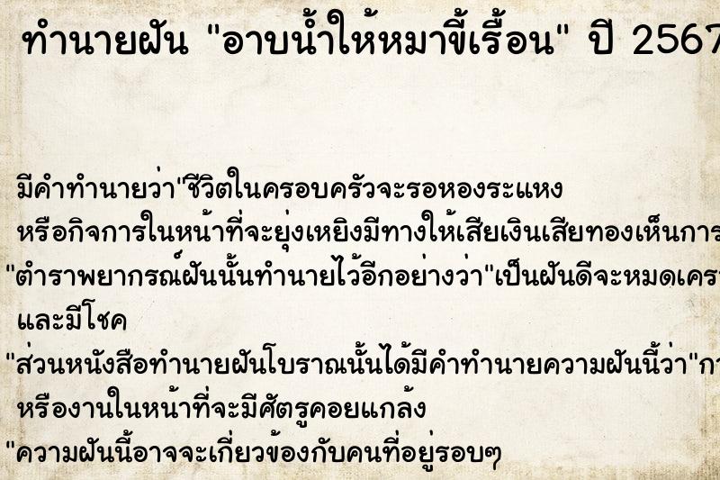 ทำนายฝัน อาบน้ำให้หมาขี้เรื้อน