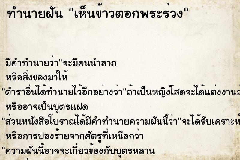 ทำนายฝัน เห็นข้าวตอกพระร่วง