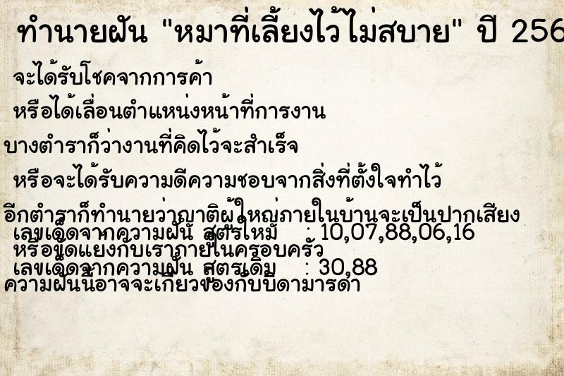 ทำนายฝัน หมาที่เลี้ยงไว้ไม่สบาย  เลขนำโชค 