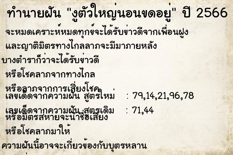 ทำนายฝัน งูตัวใหญ่นอนขดอยู่  เลขนำโชค 