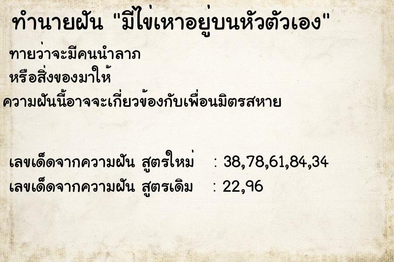 ทำนายฝัน มีไข่เหาอยู่บนหัวตัวเอง  เลขนำโชค 