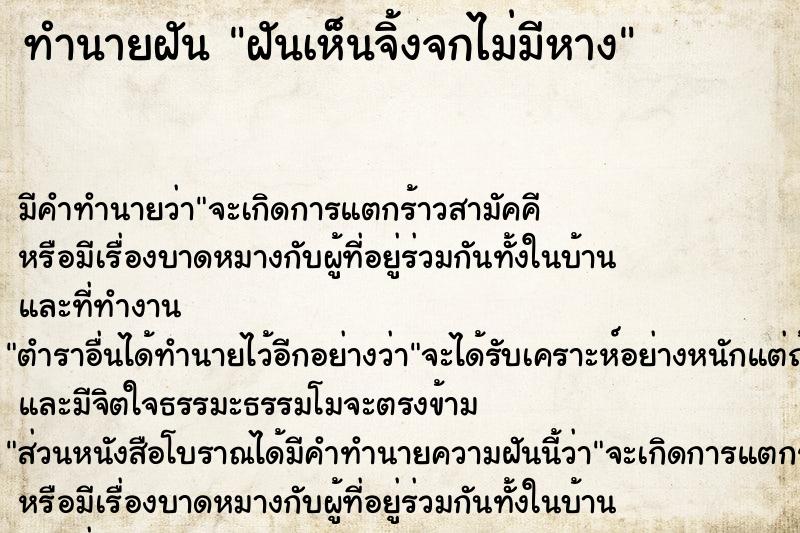 ทำนายฝัน ฝันเห็นจิ้งจกไม่มีหาง