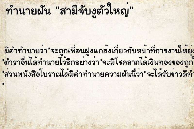 ทำนายฝัน สามีจับงูตัวใหญ่