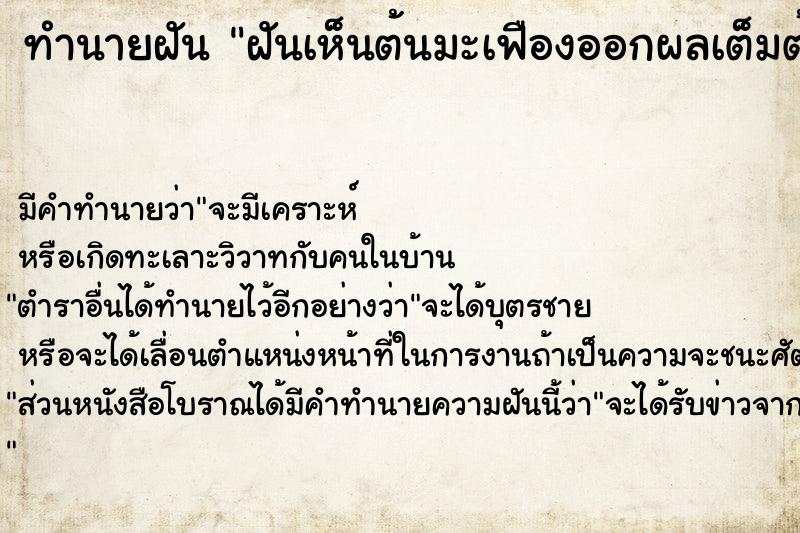 ทำนายฝัน ฝันเห็นต้นมะเฟืองออกผลเต็มต้นเหลืองสุกสวยงาม