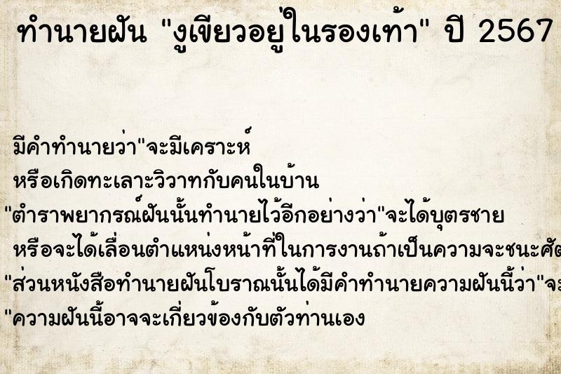 ทำนายฝัน งูเขียวอยู่ในรองเท้า