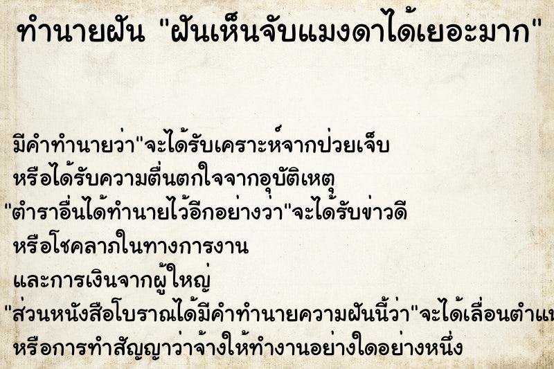 ทำนายฝัน ฝันเห็นจับแมงดาได้เยอะมาก