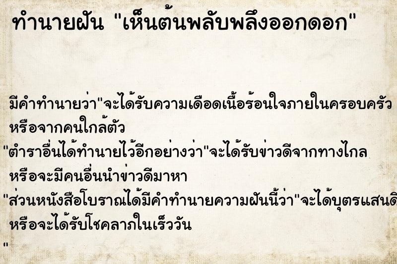 ทำนายฝัน เห็นต้นพลับพลึงออกดอก