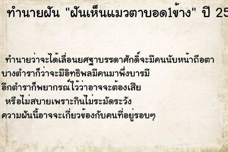 ทำนายฝัน ฝันเห็นแมวตาบอด1ข้าง