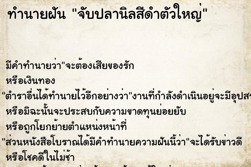 ทำนายฝัน จับปลานิลสีดำตัวใหญ่