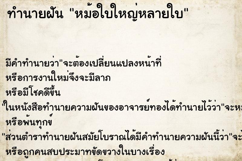 ทำนายฝัน หม้อใบใหญ่หลายใบ