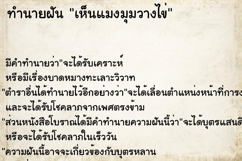 ทำนายฝัน เห็นแมงมุมวางไข่