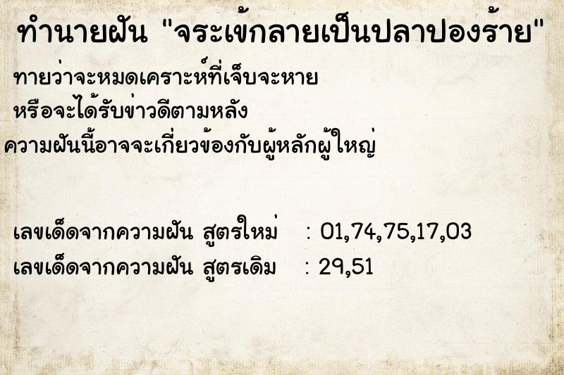 ทำนายฝัน จระเข้กลายเป็นปลาปองร้าย