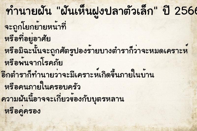 ทำนายฝัน ฝันเห็นฝูงปลาตัวเล็ก