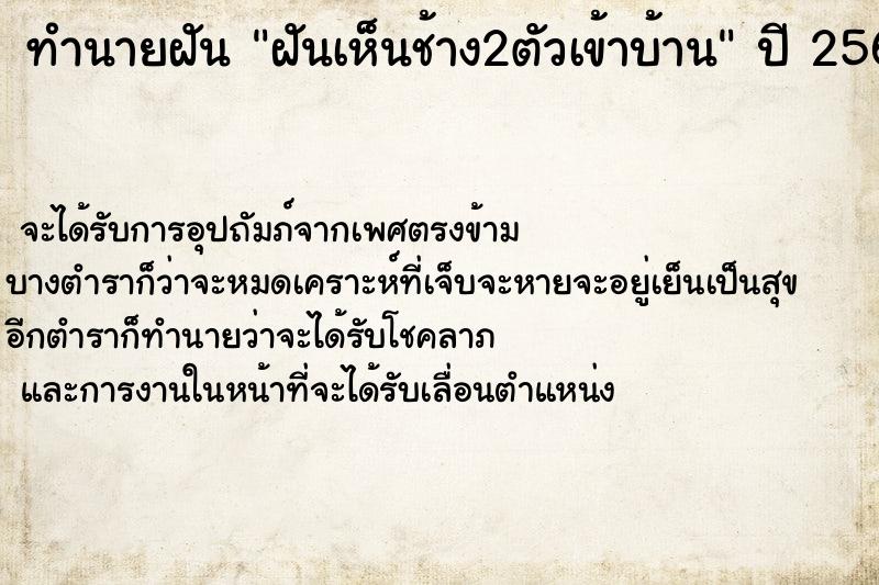 ทำนายฝัน ฝันเห็นช้าง2ตัวเข้าบ้าน