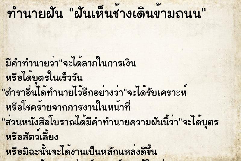 ทำนายฝัน ฝันเห็นช้างเดินข้ามถนน