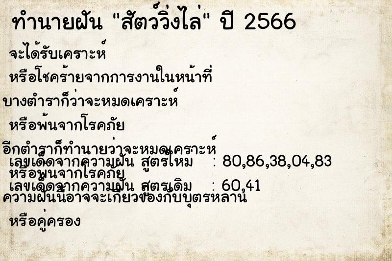 ทำนายฝัน สัตว์วิ่งไล่  เลขนำโชค 