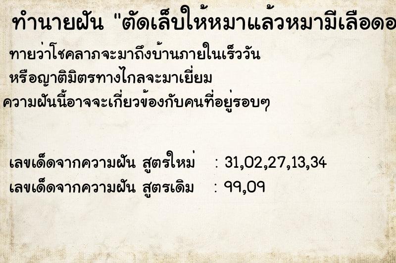 ทำนายฝัน ตัดเล็บให้หมาแล้วหมามีเลือดออก