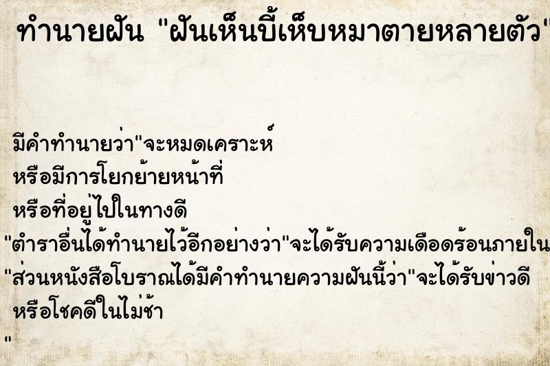 ทำนายฝัน ฝันเห็นบี้เห็บหมาตายหลายตัว