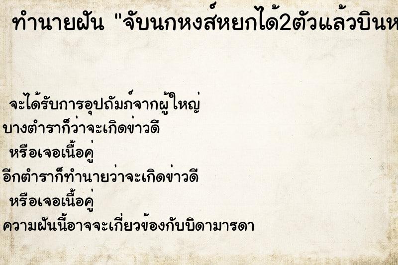 ทำนายฝัน จับนกหงส์หยกได้2ตัวแล้วบินหนี