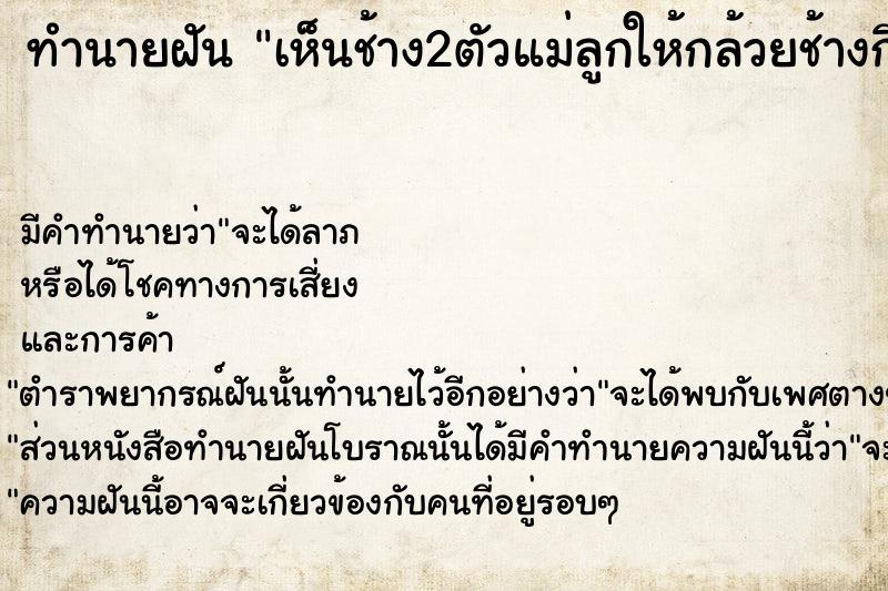 ทำนายฝัน เห็นช้าง2ตัวแม่ลูกให้กล้วยช้างกินได้อุ้มลูกช้าง